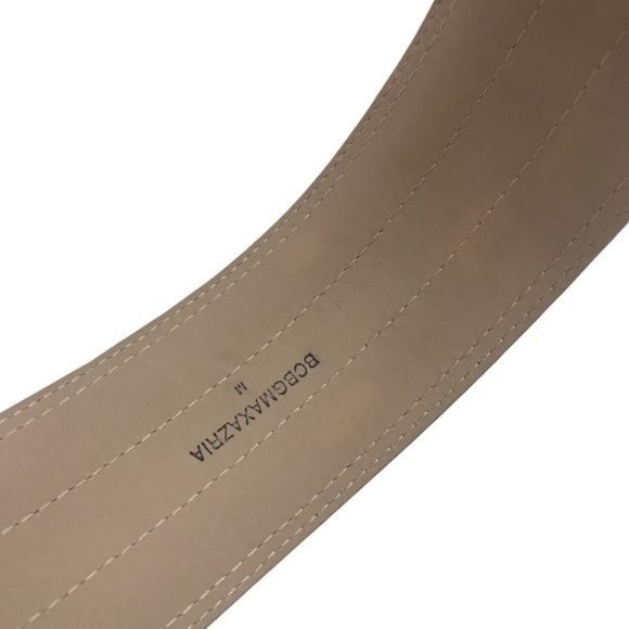 BCBGMAXAZRIA Double Buckle Faux Leather Statement Waist Belt Size M Beige Cream - Picture 5 of 9